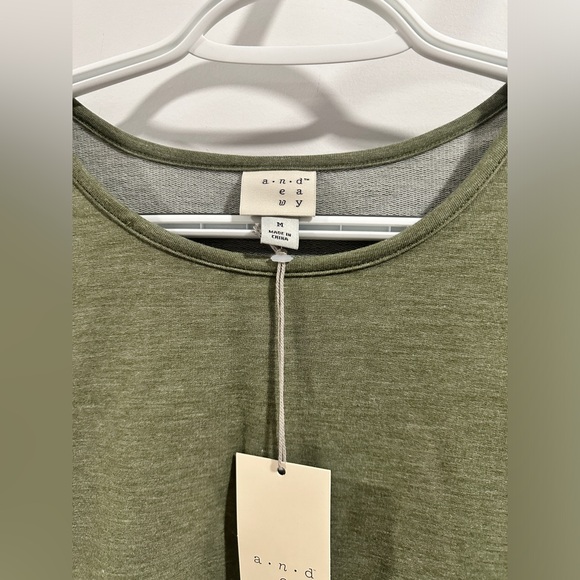 NWT A New Day Three Quarter Sleeve Olive Heather Ruched Tie Waist Dress - Picture 10 of 13